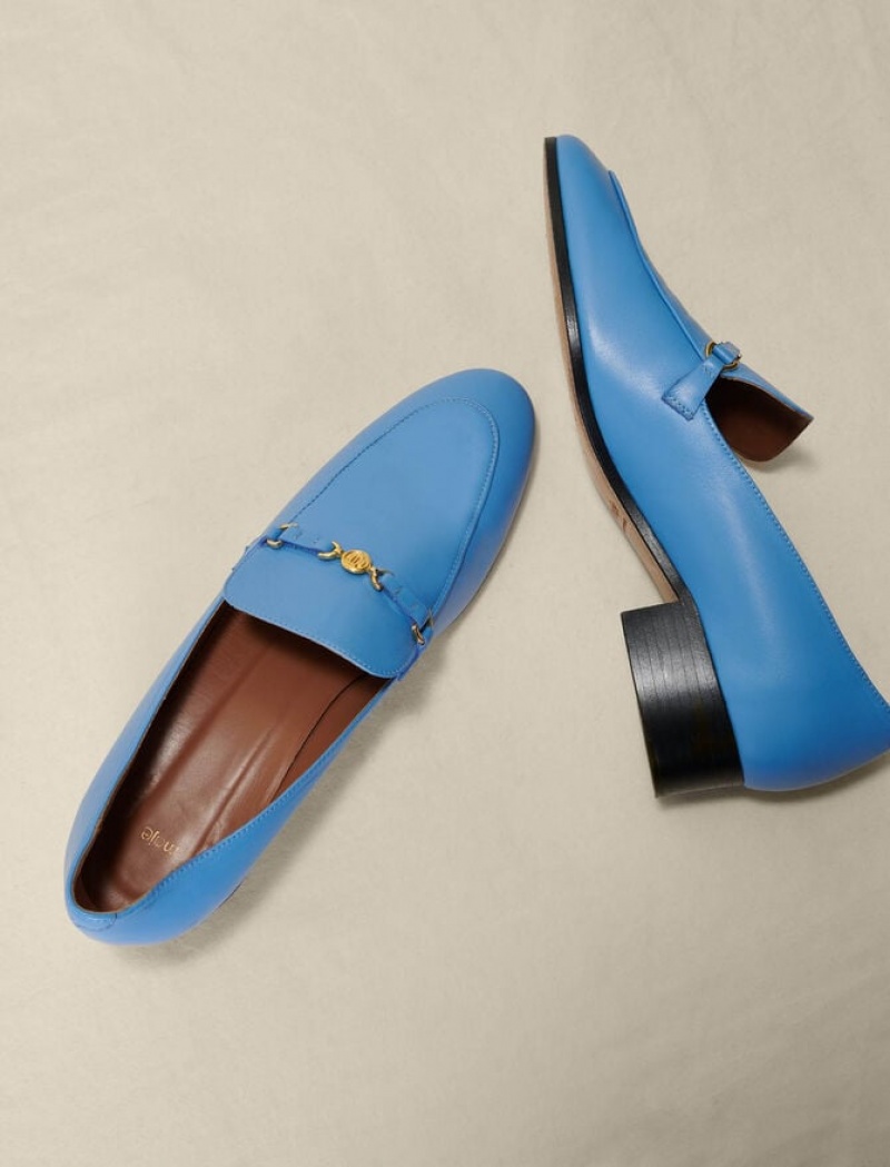 Maje Leren Loafers Dames Blauw | JCNDXUS-30